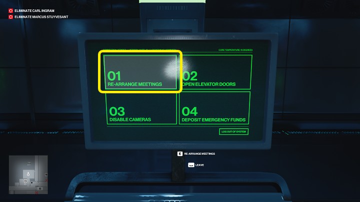 Skorzystaj z komputera, wybierz 1 kafelek (Re-arrange meetings) i ustaw fikcyjne spotkanie z Partnerami - Hitman 3: How The Mighty Fall - Dubaj, zadania fabularne, solucja - Hitman 3 - poradnik, solucja