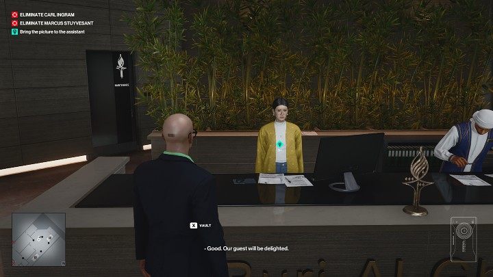 Wróć do punktu recepcji i daj zdjęcie asystentce, która wcześniej zaprowadziła Cię do Sali konferencyjnej - Hitman 3: Bird Of Prey - Dubaj, zadania fabularne, solucja - Hitman 3 - poradnik, solucja