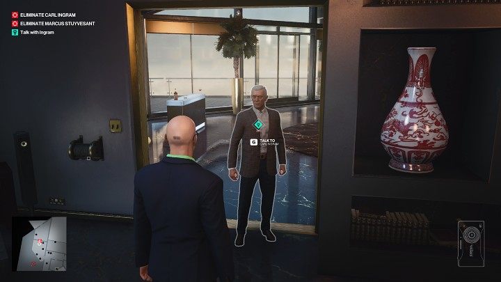 Idź za asystentką do apartamentu na najwyższym piętrze, do gabinetu Carla Ingrama (punkt 48 na mapie) - Hitman 3: Bird Of Prey - Dubaj, zadania fabularne, solucja - Hitman 3 - poradnik, solucja