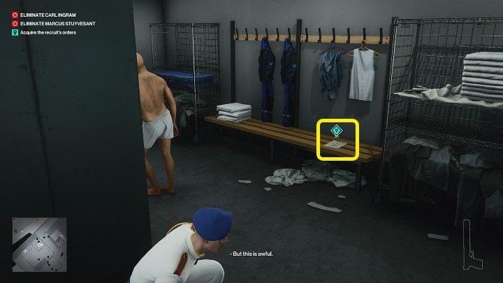 Przejdź do kuchni, a następnie wejdź do szatni po prawej stronie (punkt 8 na mapie) - Hitman 3: (In)Security - Dubaj, zadania fabularne, solucja - Hitman 3 - poradnik, solucja