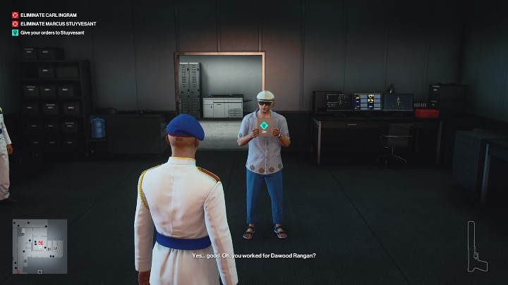Gdy Marcus pojawi się w biurze, wręcz mu zebrane wcześniej dokumenty z referencjami, a następnie idź za mężczyzną, gdy zostaniesz o to poproszony - Hitman 3: (In)Security - Dubaj, zadania fabularne, solucja - Hitman 3 - poradnik, solucja