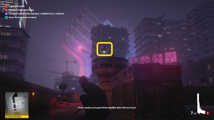 Ukucnij w miejscu widocznym na powyższym obrazku i zestrzel ostatniego drona - Hitman 3: All-Seeing Eyes - Chongqing, zadania fabularne, solucja - Hitman 3 - poradnik, solucja
