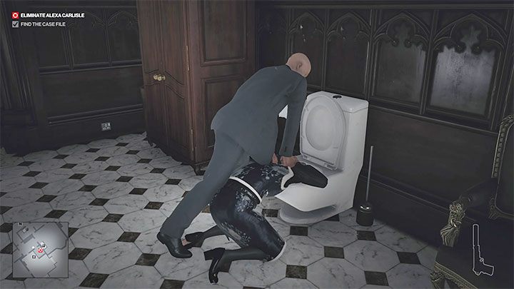 Po tym jak Alexa wypije zatrute whisky wyruszy do łazienki (punkt 18 na mapie) - Hitman 3: Alexa Carlisle - jak zabić? Dartmoor, solucja - Hitman 3 - poradnik, solucja