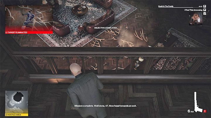 Dodatkowa uwaga - Linę podtrzymującą żyrandol możesz też trafić stojąc na dachu, ale trudniej wtedy wymierzyć odpowiedni moment do ataku - Hitman 3: Alexa Carlisle - jak zabić? Dartmoor, solucja - Hitman 3 - poradnik, solucja