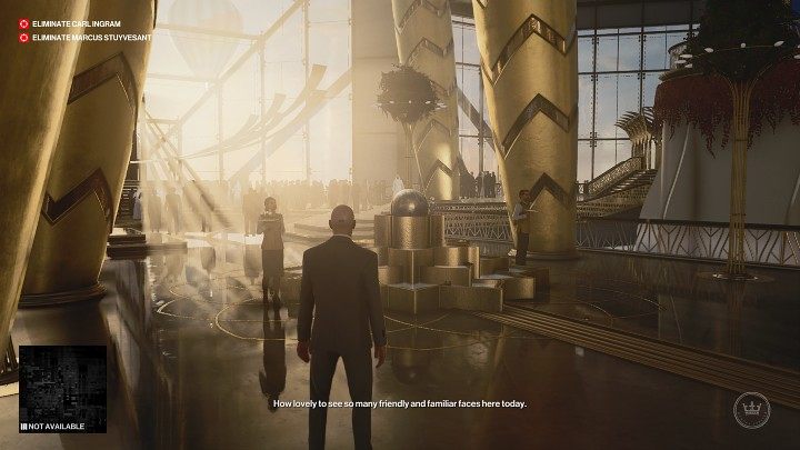 Po wejściu na teren drapacza chmur udaj się schodami na górę do miejsca, w którym trwa przyjęcie inauguracyjne - Hitman 3: Mapa Dubaju - jak odblokować? - Hitman 3 - poradnik, solucja