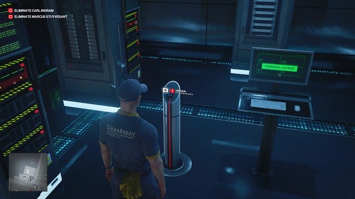 Przejdź do serwerowni i przeciągnij kartę dostępu przez czytnik - Hitman 3: Mapa Dubaju (Burj Al-Ghazali) - jak opuścić? - Hitman 3 - poradnik, solucja