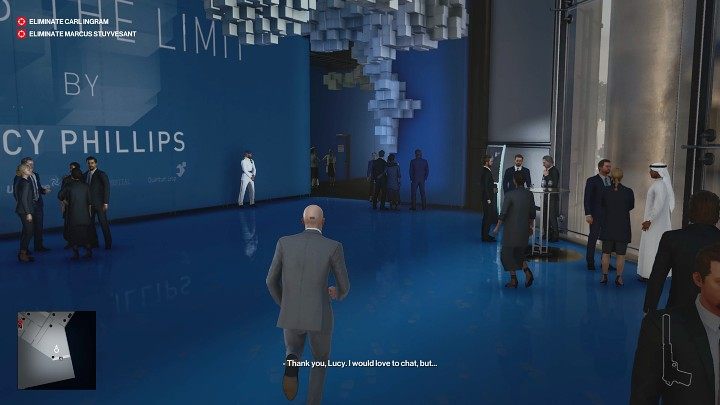 Po rozpoczęciu rozgrywki przejdź przez strefę barową i udaj się do galerii sztuki - Hitman 3: Carl Ingram - jak zabić? Dubaj, solucja - Hitman 3 - poradnik, solucja