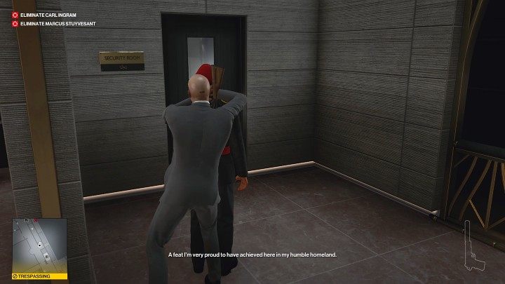 Przy wejściu do pokoju ochrony stoi jeden strażnik - Hitman 3: Carl Ingram - jak zabić? Dubaj, solucja - Hitman 3 - poradnik, solucja