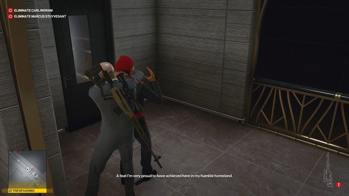 Przy wejściu do pokoju ochrony stoi jeden strażnik - Hitman 3: Carl Ingram - jak zabić? Dubaj, solucja - Hitman 3 - poradnik, solucja