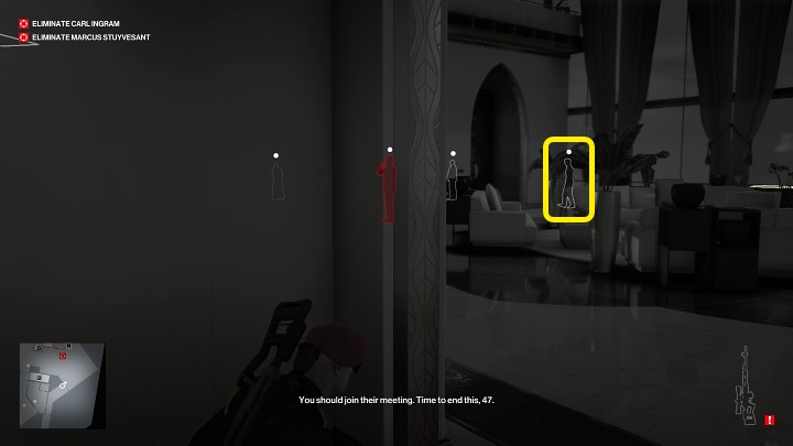 Idź przed siebie, aż dotrzesz do głównego salonu w apartamencie (penthouse) - Hitman 3: Carl Ingram - jak zabić? Dubaj, solucja - Hitman 3 - poradnik, solucja