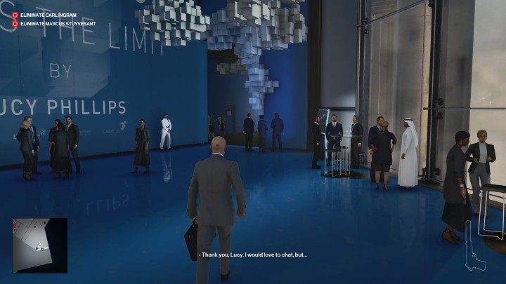 Po rozpoczęciu rozgrywki przejdź przez strefę barową i udaj się do galerii sztuki - Hitman 3: Marcus Stuyvesant - jak zabić? Dubaj, solucja, opis przejścia - Hitman 3 - poradnik, solucja