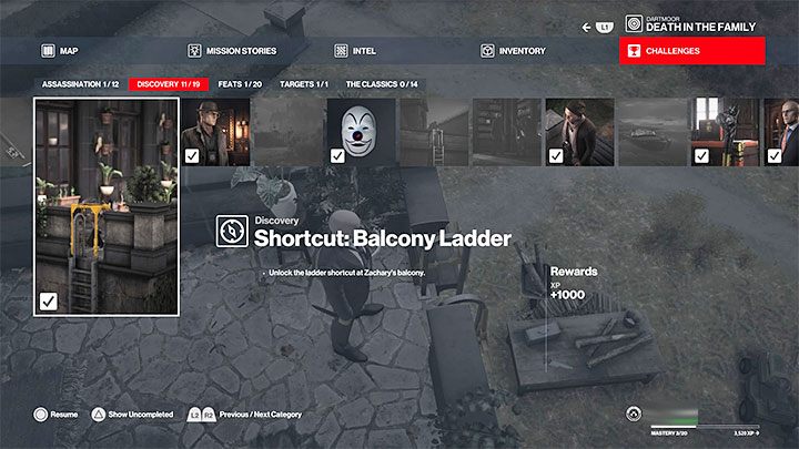 Z niektórymi skrótami powiązane są wyzwania - możesz je odnajdywać w kategorii Discovery (odkryć) w menu pauzy - Hitman 3: Skróty - jak odblokowywać? - Hitman 3 - poradnik, solucja
