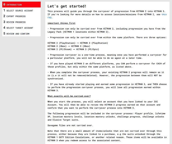 Krok 3 - Zapoznaj się z informacjami ze strony Introduction i kliknij na przycisku Next na dole strony - Hitman 3: Przeniesienie postępów z Hitman 1 i Hitman 2 - Hitman 3 - poradnik, solucja