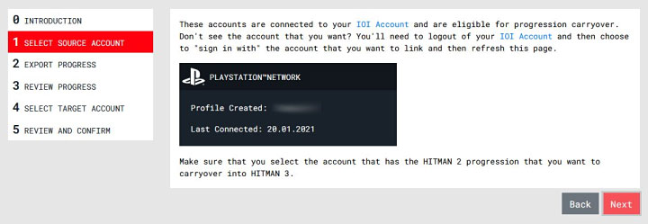 Krok 4 - Przejdziesz do zakładki Select Source Account - Hitman 3: Przeniesienie postępów z Hitman 1 i Hitman 2 - Hitman 3 - poradnik, solucja