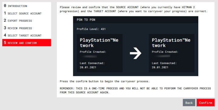 Krok 8 - Przejdziesz do ostatniej zakładki Review and Confirm - Hitman 3: Przeniesienie postępów z Hitman 1 i Hitman 2 - Hitman 3 - poradnik, solucja