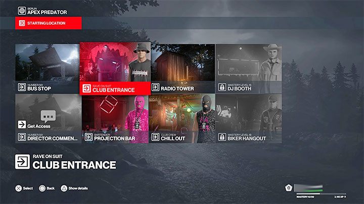 Dzięki awansowaniu na kolejne poziomy mistrzostwa misji w Berlinie możesz wybierać alternatywne miejsca jej rozpoczynania - Hitman 3: Klub Holle - jak wejść do środka? - Hitman 3 - poradnik, solucja