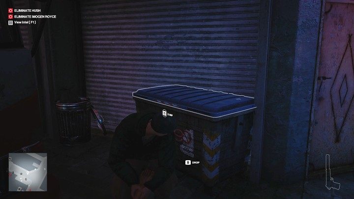 Ciało mężczyzny zaciągnij na druga stronę ulicy i schowaj do kubła - Hitman 3: Hush - jak zabić? Chongqing, Chiny, solucja - Hitman 3 - poradnik, solucja