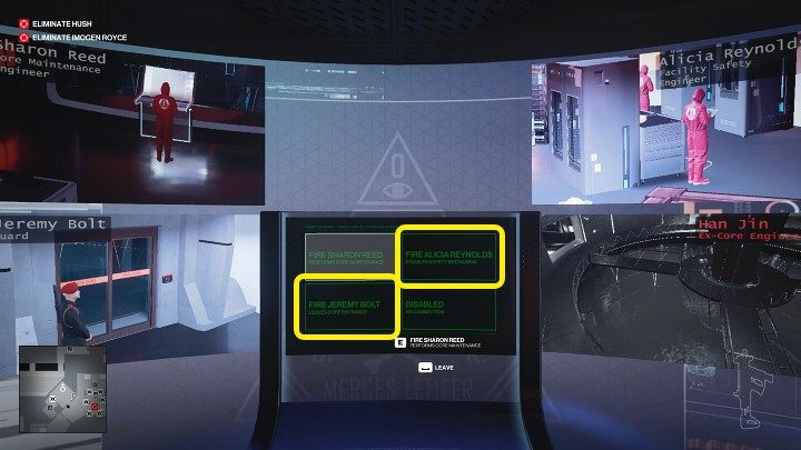 Po wejściu do biura Royce podejdź do komputera i zwolnij dwóch pracowników - Jeremy Bolt i Alicia Reynold - Hitman 3: Imogen Royce - jak zabić? Chongqing, Chiny, solucja - Hitman 3 - poradnik, solucja