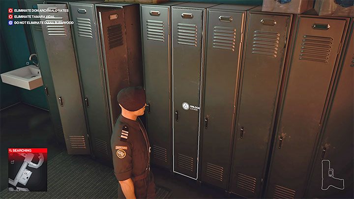 W zbrojowni musisz otworzyć szafkę z powyższego obrazka - użyj klucza / wytrycha / łomu - Hitman 3: Mendoza - najlepsze przebrania - Hitman 3 - poradnik, solucja