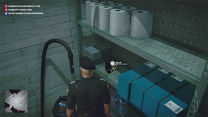 Trutka na szczury jest w małym składziku sąsiadującym z pomieszczeniem sali kinowej w winiarni (punkt 26 na mapie) - Hitman 3: Trucizna, Mendoza - jak zdobyć? - Hitman 3 - poradnik, solucja