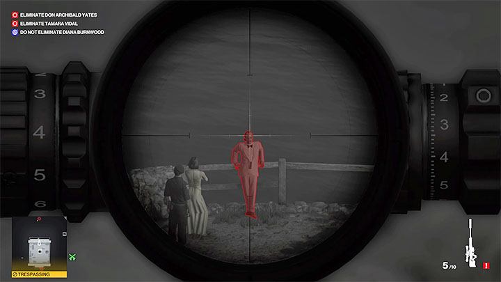 Rozstaw się za snajperką przy okiennicy pozwalającej widzieć tylny dziedziniec posiadłości (punkt 47 na mapie) - Hitman 3: Don Archibald Yates - jak zabić? Mendoza, solucja, opis przejścia - Hitman 3 - poradnik, solucja