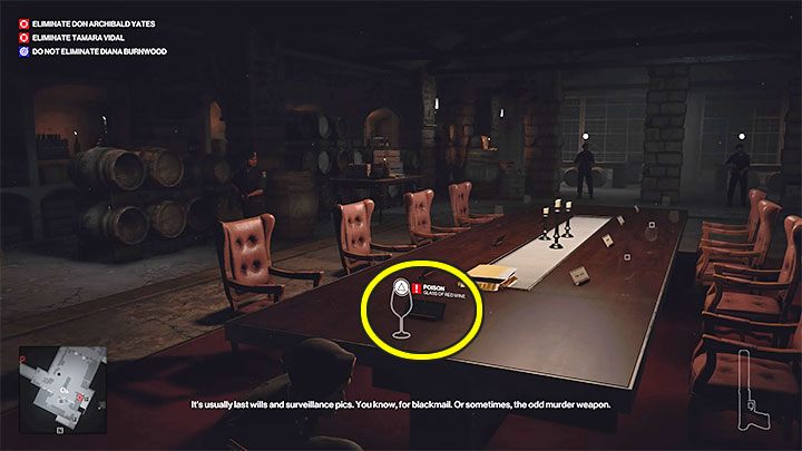 Z trucizną musisz przekraść się do piwnicy willi (punkt 43 na mapie) i użyć jej na kieliszku zaznaczonym na dołączonym obrazku - Hitman 3: Ripe for the Picking - jak odblokować trofeum/osiągnięcie? - Hitman 3 - poradnik, solucja
