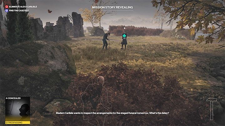 Zadanie to dotyczy przejęcia tożsamości grabarza i sprytnego pozbycia się Alexy gdy będzie dokonywała inspekcji przygotowań na cmentarzu - Hitman 3: Her Final Resting Place - Dartmoor, solucja, zadania fabularne - Hitman 3 - poradnik, solucja