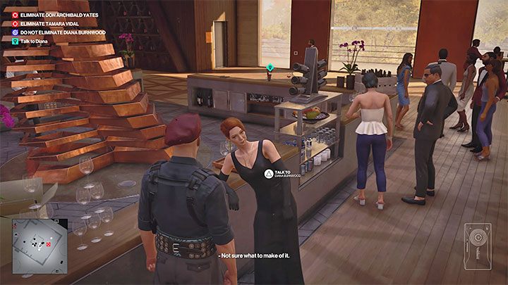 Ostrożnie zbliż się do Diany, która zawsze towarzyszy Tamarze - Hitman 3: Eyes on Target - Mendoza, solucja, zadania fabularne - Hitman 3 - poradnik, solucja