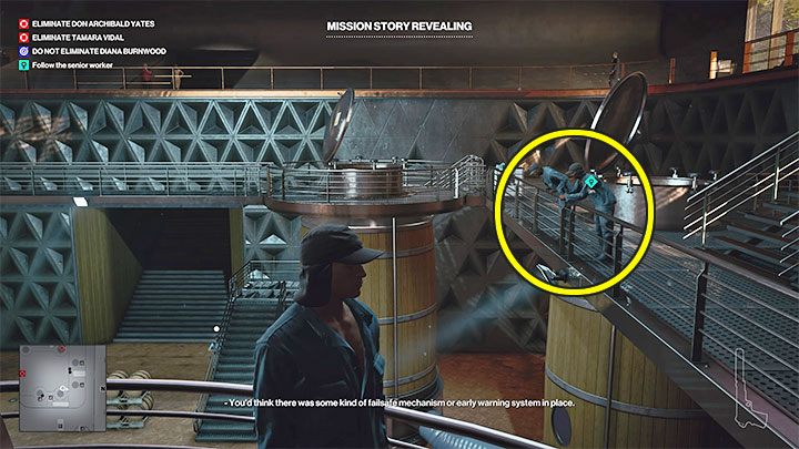 Musisz dotrzeć do pomieszczenia fermentacji (punkt 25 na mapie) znajdującego się wewnątrz budynku winiarni, a konkretnie na balkoniki, które są zlokalizowane nad nim - Hitman 3: Over the Top - Mendoza, solucja, zadania fabularne - Hitman 3 - poradnik, solucja