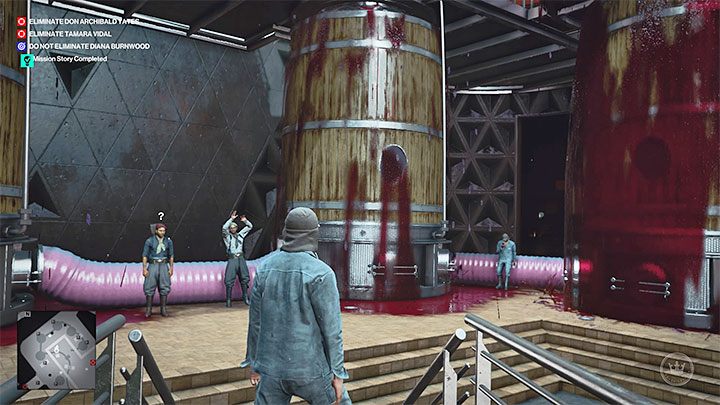 Dzięki sabotowaniu pompy przeleją się wielkie beczki i duża ilość wina rozleje się po całej sali - Hitman 3: Over the Top - Mendoza, solucja, zadania fabularne - Hitman 3 - poradnik, solucja