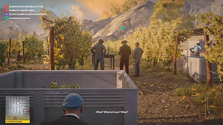 Okaże się, że Gabriela Vargasa nie ma w miejscu gdzie miała rozpocząć się wycieczka i w rezultacie konieczne okaże się jego odnalezienie na polach winogronowych - Hitman 3: The Tour - Mendoza, solucja, zadania fabularne - Hitman 3 - poradnik, solucja