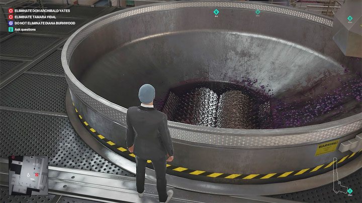 Drugi możliwy wariant zabójstwa powiązany jest z maszyną do miażdżenia winogron (Grape Crusher) zlokalizowaną w pomieszczeniu produkcyjnym (punkt 23 na mapie) - Hitman 3: The Tour - Mendoza, solucja, zadania fabularne - Hitman 3 - poradnik, solucja