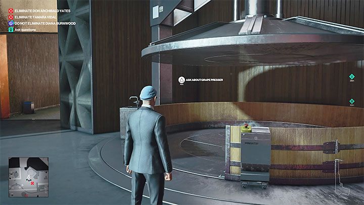 Trzeci możliwy wariant zabójstwa powiązany jest z prasą (Grape Presser) zlokalizowaną w pomieszczeniu fermentacji (punkt 25 na mapie) - Hitman 3: The Tour - Mendoza, solucja, zadania fabularne - Hitman 3 - poradnik, solucja