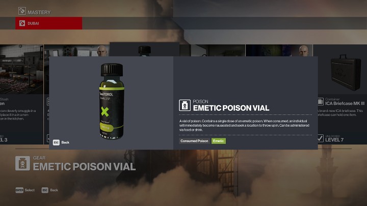 Emetic Poison Vial to trucizna, która wywołuje u celu wymioty i zmusza go udania się do najbliższej toalety - Hitman 3: Najlepsze nagrody z mistrzostw - które to? - Hitman 3 - poradnik, solucja