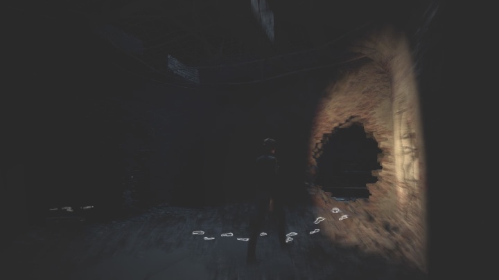 Kontynuuj drogę po śladach, aby dostać się do kolejnej części pomieszczenia - The Medium: Ruiny - solucja, opis przejścia - The Medium - poradnik do gry