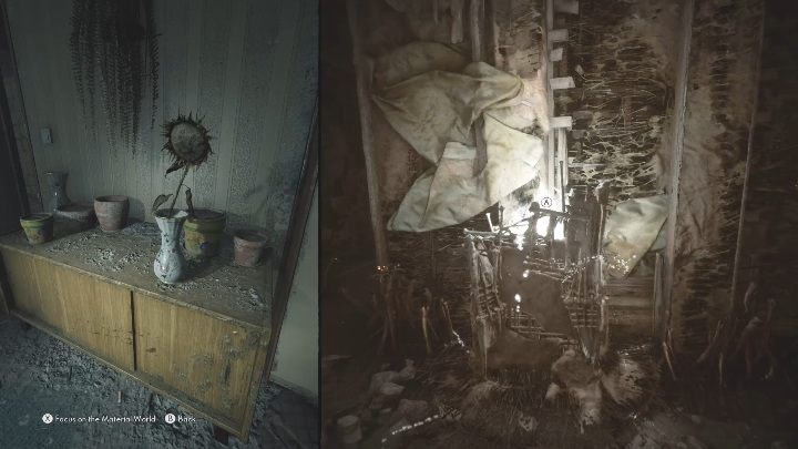 Wróć ze słonecznikiem do pokoju z dziurą w suficie i umieść kwiat w wazonie - The Medium: Spotkanie ze Smutką/Sadness - solucja, opis przejścia - The Medium - poradnik do gry