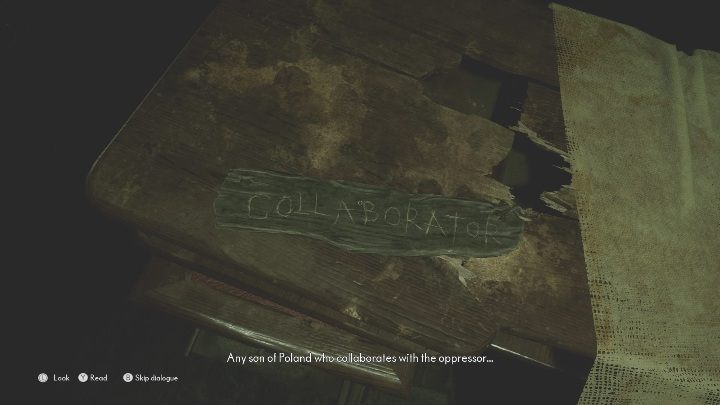 Zacznij od sprawdzenia napisu wydrążonego na drewnianym blacie - The Medium: Dom Richarda - solucja, opis przejścia - The Medium - poradnik do gry