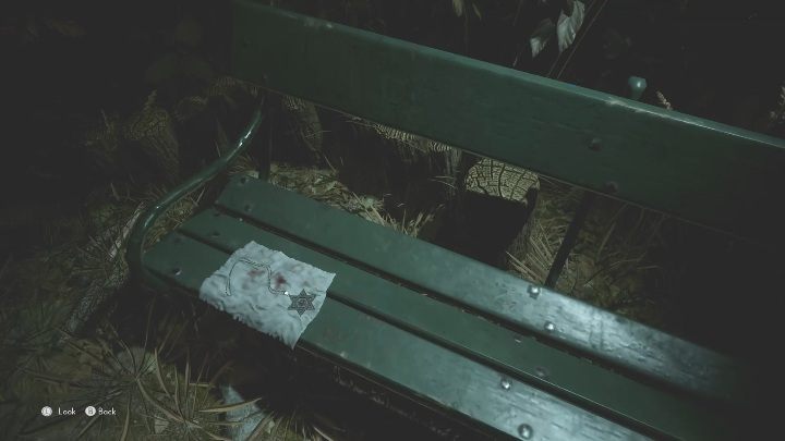 Kolejne oznaczenie znajdziesz na zielonej ławce, zaraz koło ogromnych gałęzi - The Medium: Dom Richarda - solucja, opis przejścia - The Medium - poradnik do gry