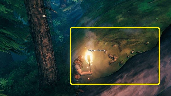 Złoża rudy miedzi (Copper deposit) to znacznie większe złoża, które można znaleźć na obszarze Black Forest - rozpoznasz je po charakterystycznych jasnych kropkach i zielonym poroście - Valheim: Wydobycie i przetapianie metali - Valheim - poradnik do gry