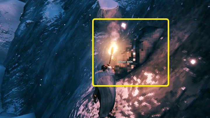 Żyłę srebra (Silver vein) łatwo jest przeoczyć, ponieważ wręcz zlewa się z teksturami gór - Valheim: Wydobycie i przetapianie metali - Valheim - poradnik do gry
