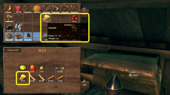 Warto tutaj zaznaczyć fakt, że przy korzystaniu z tej metody surowce lub przedmioty zostaną automatycznie dodane do wcześniej zdeponowanych stosów - Valheim: Zarządzanie ekwipunkiem - porady, skróty klawiszowe - Valheim - poradnik do gry