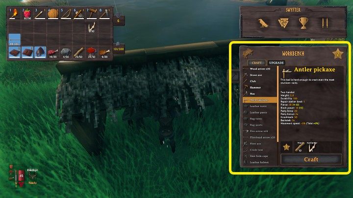 Antler Pickaxe możesz wykonać przy stole warsztatowym (Workbench) - wymagany jest tylko poziom 1 - Valheim: Kilof Antler Pickaxe - jak odblokować? - Valheim - poradnik do gry