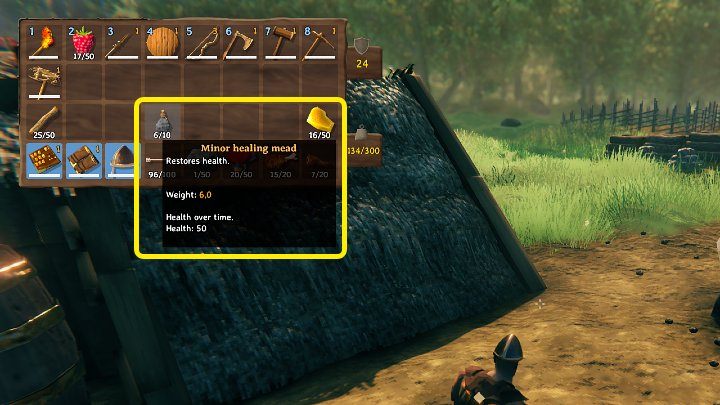 Gdy fermentacja dobiegnie końca, otrzymasz 6 sztuk Słabego miodu pitnego leczniczego (Minor healing mead) - Valheim: Mniszek lekarski/Dandelion - gdzie znaleźć, do czego użyć? - Valheim - poradnik do gry