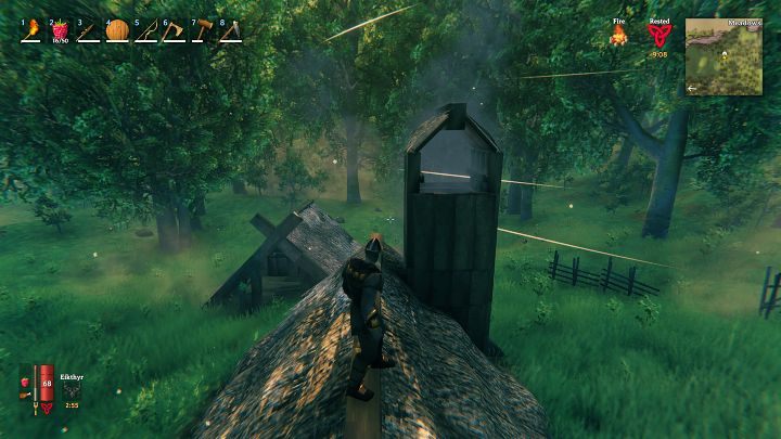 Wyjdź na zewnątrz i wyciągnij komin ponad poziom dachu budynku, a następnie postaw daszek, by ochronić palenisko przed deszczem - Valheim: Ognisko w pomieszczeniu/Indoor fire - jak zrobić? - Valheim - poradnik do gry
