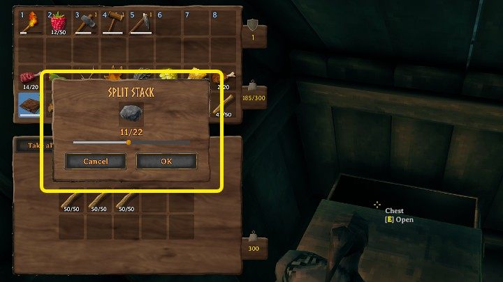W grze Valheim możesz łatwo rozdzielić przedmioty poprzez przytrzymanie Shift i kliknięcie LPM myszy w wybrany stos przedmiotów - Valheim: Stos przedmiotów/surowców - jak rozdzielić? - Valheim - poradnik do gry