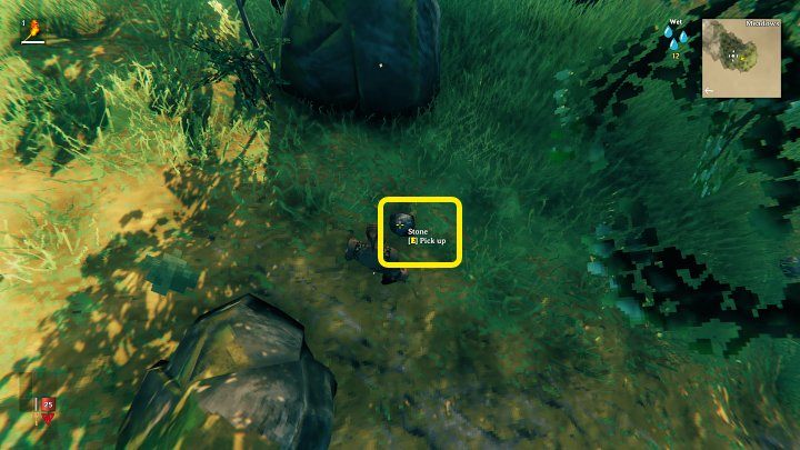 Kamienie znajdziesz w różnych miejscach dlatego dobrze się rozglądaj, szczególnie jeśli dookoła rośnie wysoka trawa - Valheim: Dzień 1 - jak przetrwać na początku? Od czego zacząć? - Valheim - poradnik do gry