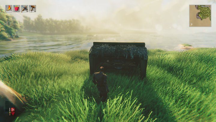 Zadaszenie stołu warsztatowego (Workbench) bardzo łatwo wykonać i wystarczy użyć do tego celu 4 drewnianych ścian i dwóch kawałków strzechy (Thatch roof) - Valheim: Dzień 1 - jak przetrwać na początku? Od czego zacząć? - Valheim - poradnik do gry