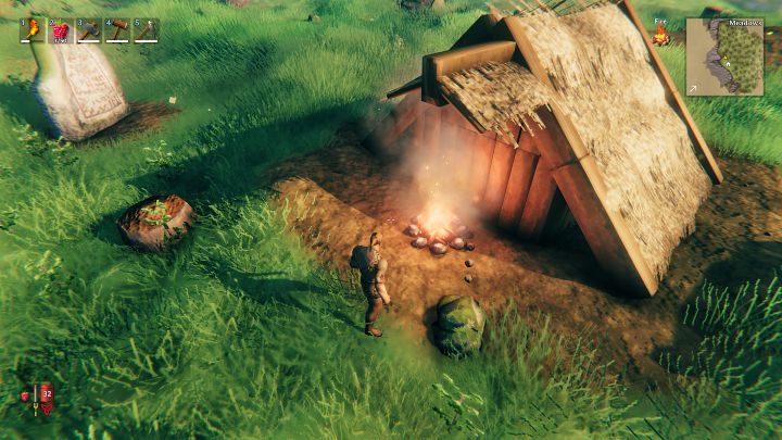 Z menu Misc wybierz ognisko (Campfire) i postaw je pod stworzonym wcześniej daszkiem - Valheim: Dzień 1 - jak przetrwać na początku? Od czego zacząć? - Valheim - poradnik do gry