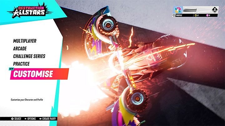 W celu dokonania jakichkolwiek zmian musisz wybrać opcję Dostosuj (Customise) z poziomu menu głównego gry - Destruction AllStars: Wygląd postaci - jak zmienić? - Destruction AllStars - poradnik do gry