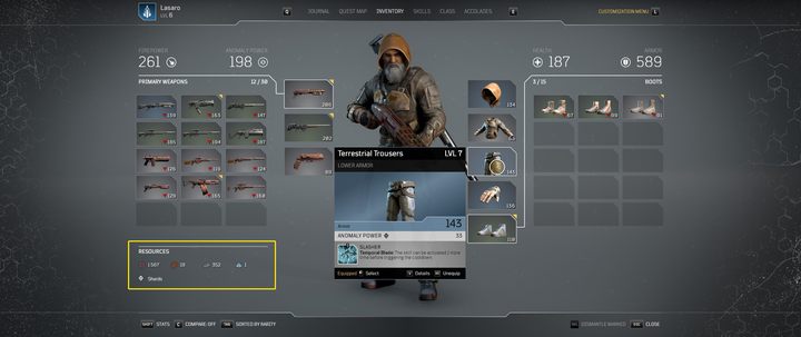 Na ekranie ekwipunku możesz zobaczyć, ile materiałów aktualnie posiadasz. - Outriders: Wytwarzanie przedmiotów - Outriders - poradnik do gry